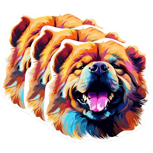 (3 Pack) Chow Chow Decals - Dog Breed Stickers - Laptop Decal - Colorful Dog Art - 3 Inches On Longest Side - Easy Peel & Apply - Made in USA - 3MCS0704