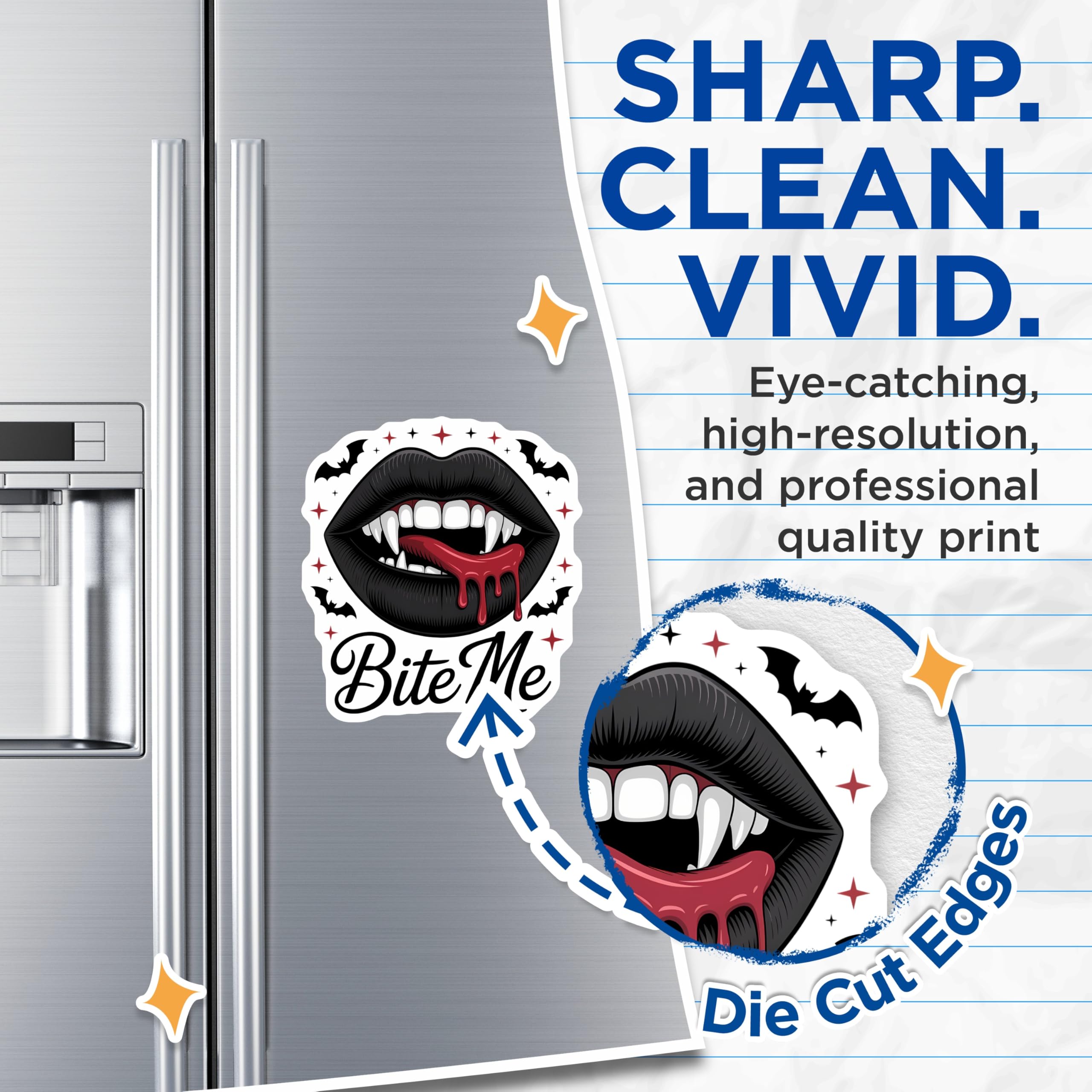 (2 Pack) Vampire Lips Magnets - Bite Me Fangs - Gothic Halloween Bat Decor - Spooky Kitchen Fridge Accessories - 5 Inches On Longest Side - Thick Durable Magnet - Made in USA - MAG22494