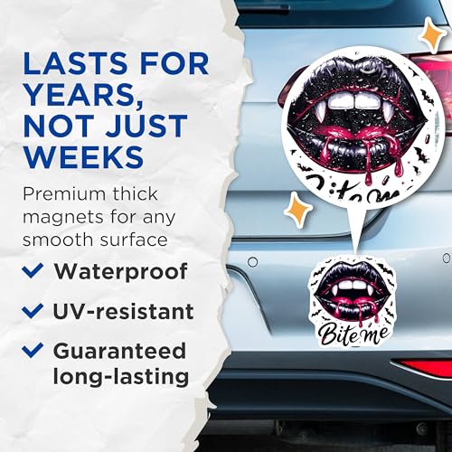 (2 Pack) Vampire Lips Magnets Magnets - Bite Me Decal - Gothic Kitchen Decor - 5" On Longest Side - Made in USA - Sticks to Refrigerators & Metal Surfaces - MAG8821