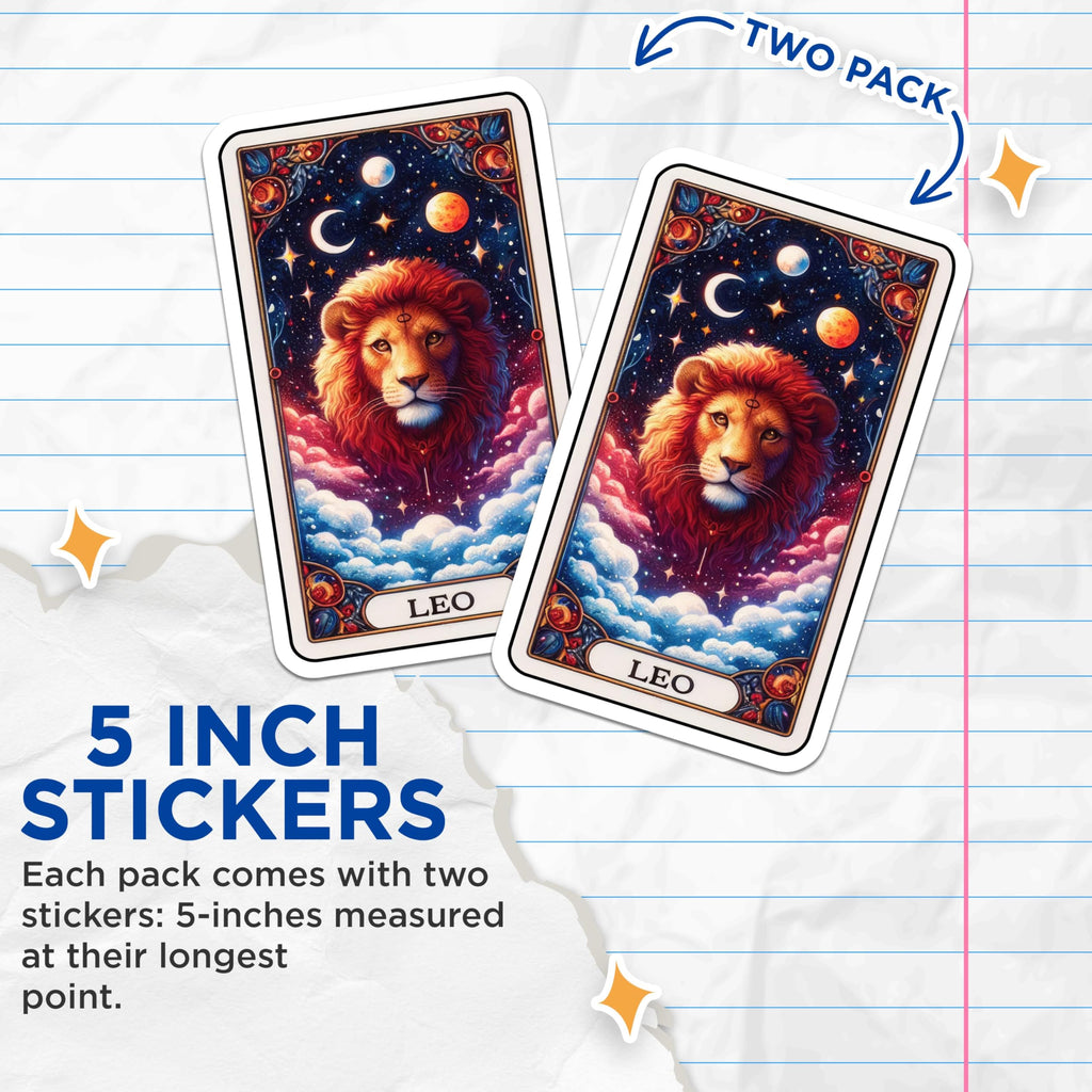(2 Pack) Leo Stickers - Zodiac Sign - Astrology - Horoscope - Star Sign - Celestial - 5" On Longest Side - Sticks to Smooth Flat Surfaces - Made in USA - BMCS5138