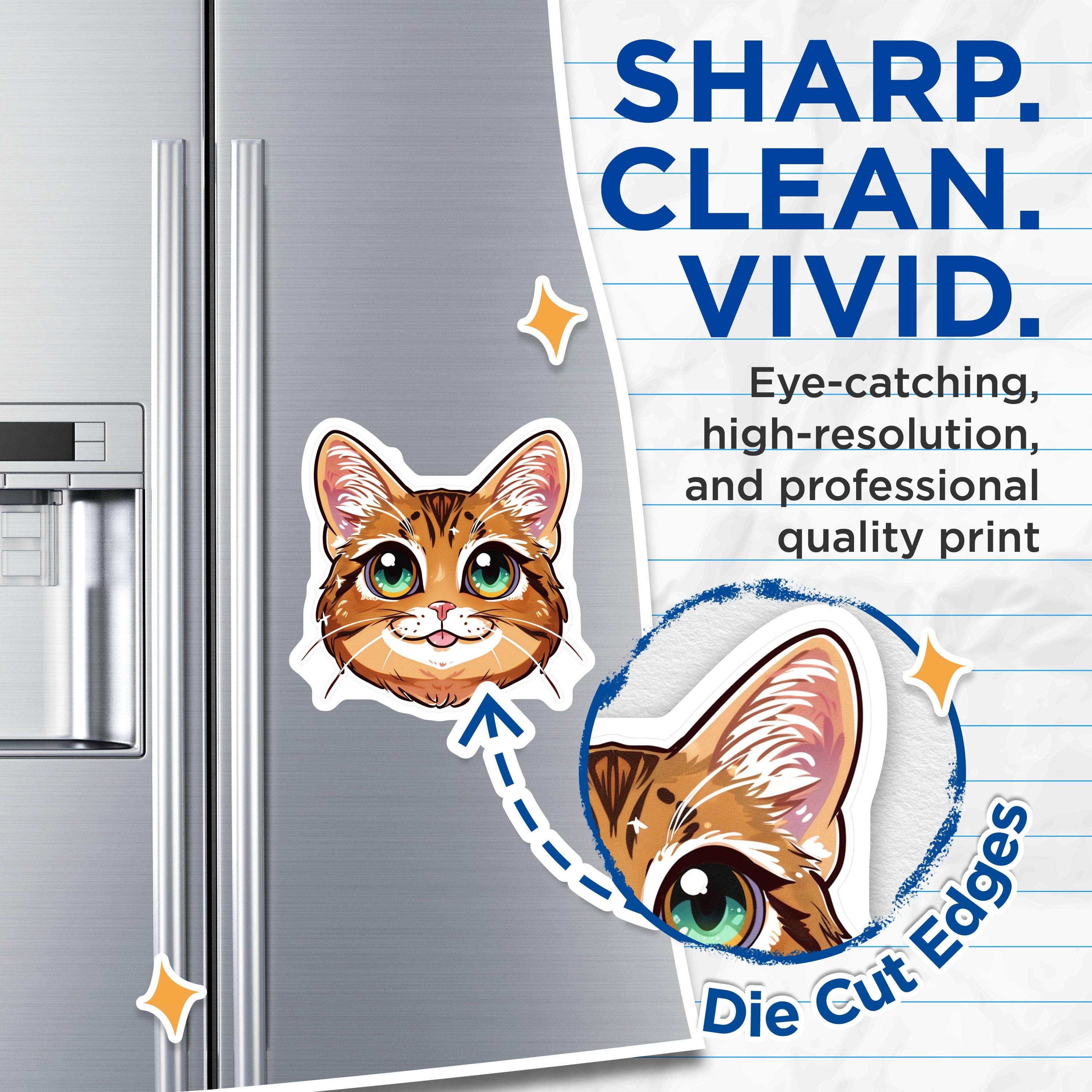 (2 Pack) Kawaii Cat Magnets - Cute Anime Kitten Face - Pet Lover Fridge Locker Decor - 5 Inches On Longest Side - Thick Durable Magnet - Made in USA - MAG38429