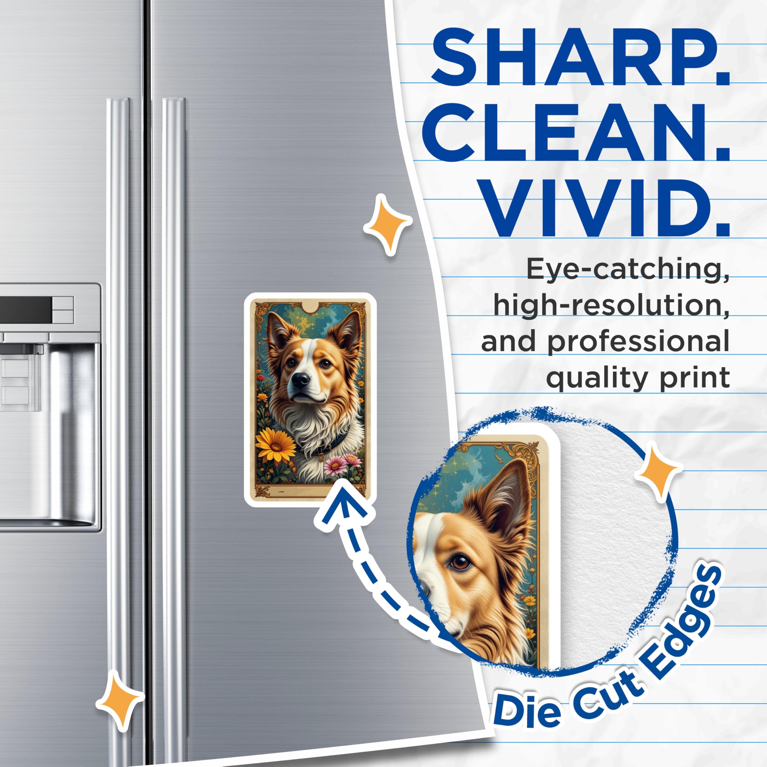 (2 Pack) Border Collie Dog Magnets - Tarot Card Aesthetic Art - Mystical Floral Pet Refrigerator Magnet - 5 Inches On Longest Side - Thick Durable Magnet - Made in USA - MAG21260