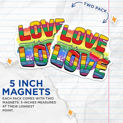 (2 Pack) Love is Love Magnets Magnets - LGBTQ Pride - 5" On Longest Side - Made in USA - Sticks to Refrigerators & Metal Surfaces - MAG9184