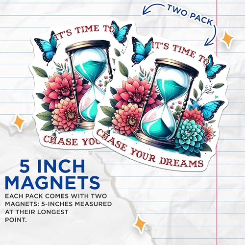 (2 Pack) Motivational Quote Magnets - Inspirational Butterfly and Flower Magnets - Decorative Hourglass Magnets - 5" On Longest Side - for Cars, Refrigerators, Lockers - Made in USA BMCS3218