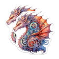 (2 Pack) Steampunk Dragon Stickers - Fantasy Mechanical Gear Stickers - Unique Dragon Art - 5" On Longest Side - Sticks to Smooth Flat Surfaces - Made in USA - BMCS4844