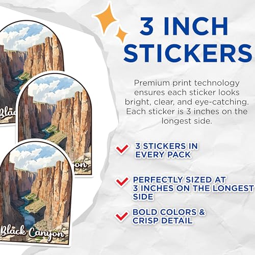 (3 Pack) Black Canyon Decals - National Park Decal - Laptop Decals - 3 Inches On Longest Side - Easy Peel & Apply - Made in USA - 3MCS0440