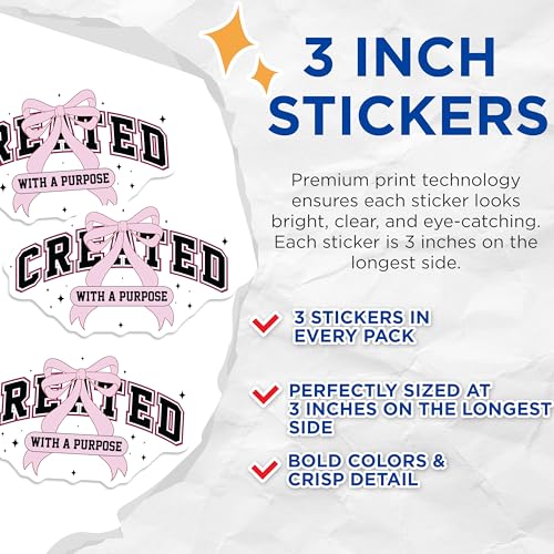 (3 Pack) Created with Purpose Decals - Laptop Decal - Inspirational Decals- 3 Inches On Longest Side - Easy Peel & Apply - Made in USA - 3MCS5229