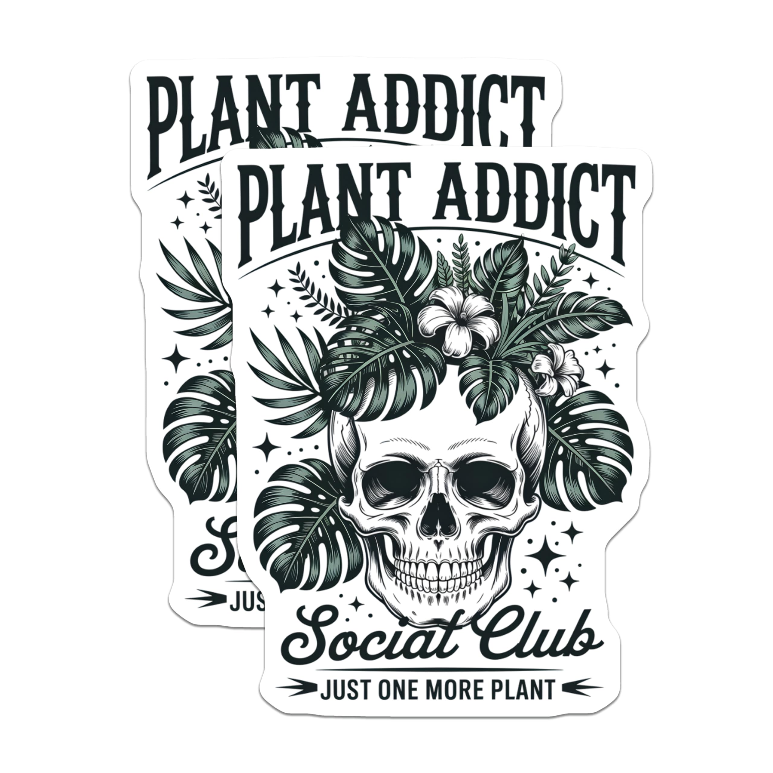 (2 Pack) Plant Addict Social Club Magnets - Skull Houseplant Lover Decor - Tropical Just One More Plant Art - 5 Inches On Longest Side - Thick Durable Magnet - Made in USA - MAG22461