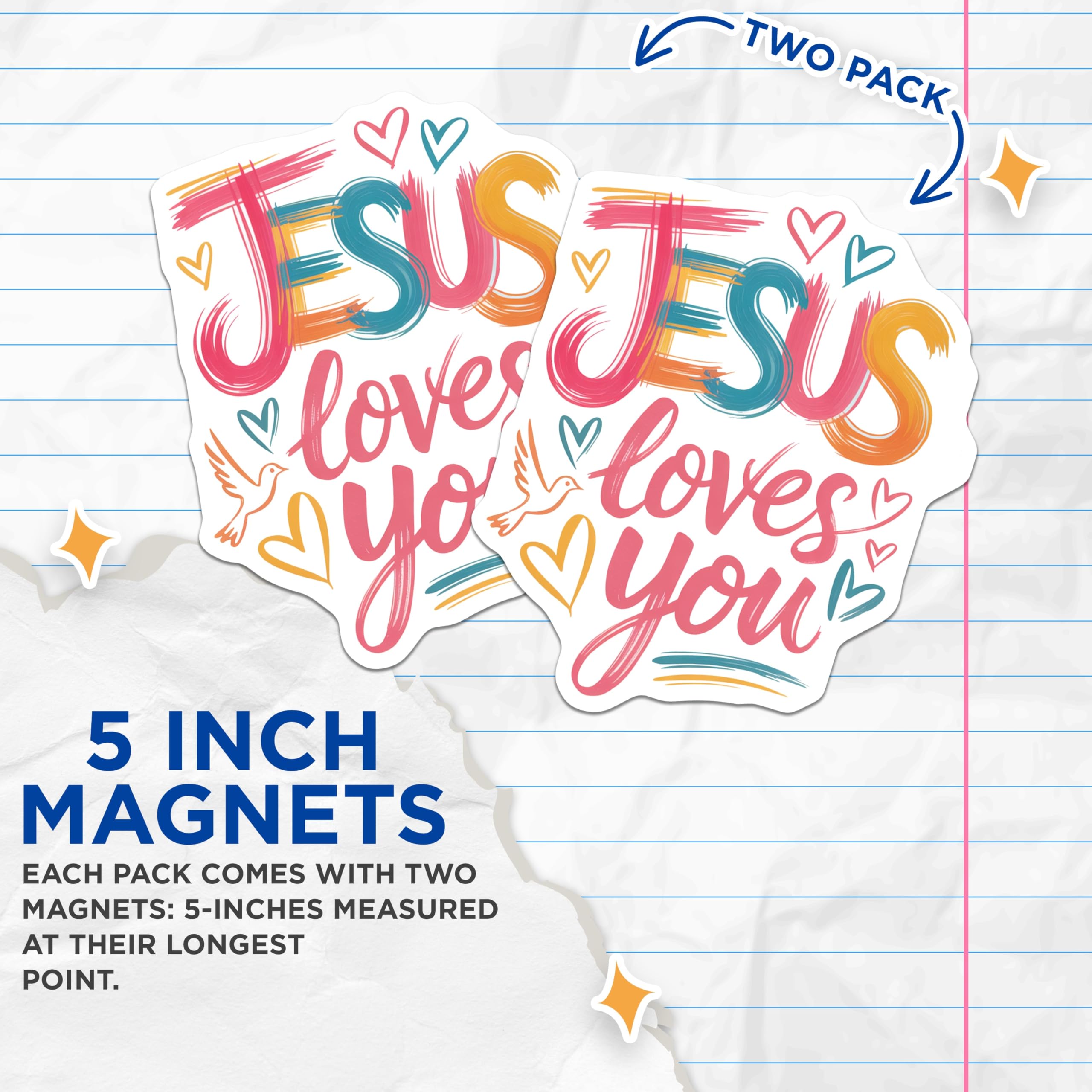 (2 Pack) Jesus Loves You Magnets - Christian Faith Decor - Religious Affirmation - Spiritual Home Accent - 5 Inches On Longest Side - Thick Durable Magnet - Made in USA - MAG26612