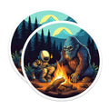(2 Pack) Bigfoot Astronaut Magnets - Campfire Forest Scene - Mythical Sci-Fi Art - 5 Inches On Longest Side - Thick Durable Magnet - Made in USA - MAG22634