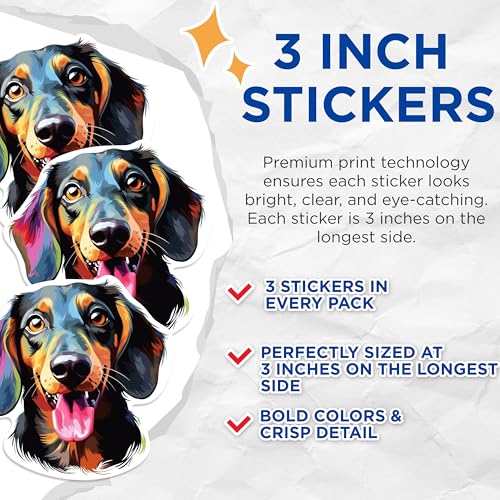 (3 Pack) Dachshund Decals - Weiner Dog - Laptop Decal - Dog Stickers - 3 Inches On Longest Side - Easy Peel & Apply - Made in USA - 3MCS0718