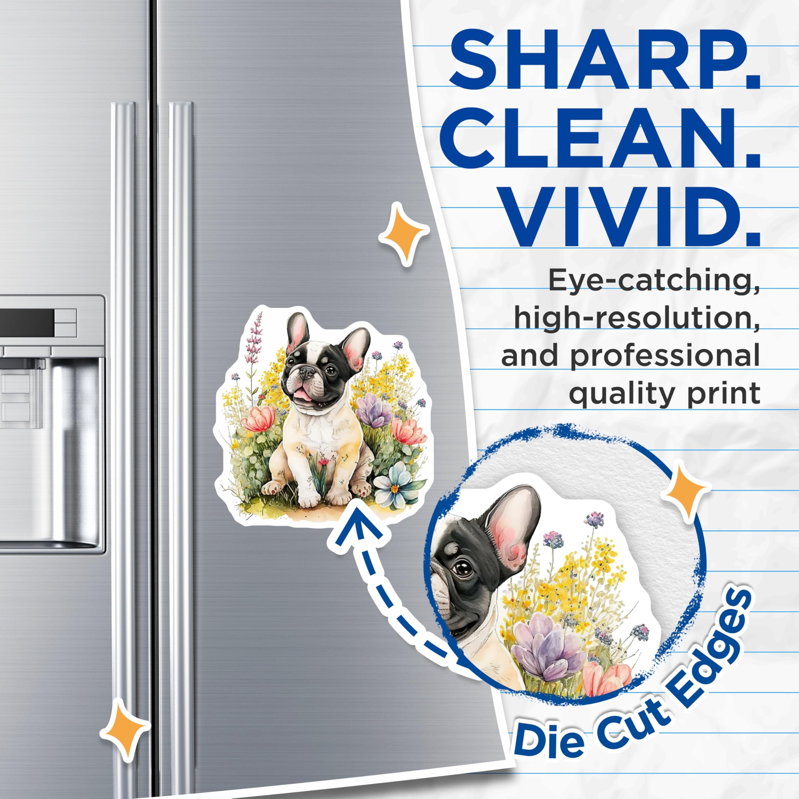 (2 Pack) French Bulldog Magnets - Cute Puppy Decor - Floral Dog Lover Gifts - 5" On Longest Side - Premium Magnet - for Cars, Refrigerators, Toolboxes, Lockers - Made in USA - MAG16170