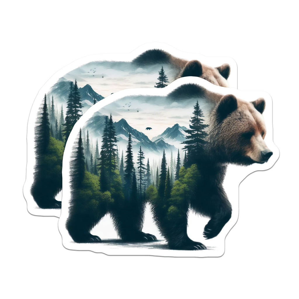 (2 Pack) Bear Magnets - Grizzly Bear Art - Mountain Landscape Fridge Magnets - 5" On Longest Side - Premium Magnet - for Cars, Refrigerators, Toolboxes, Lockers - Made in USA - MAG14156