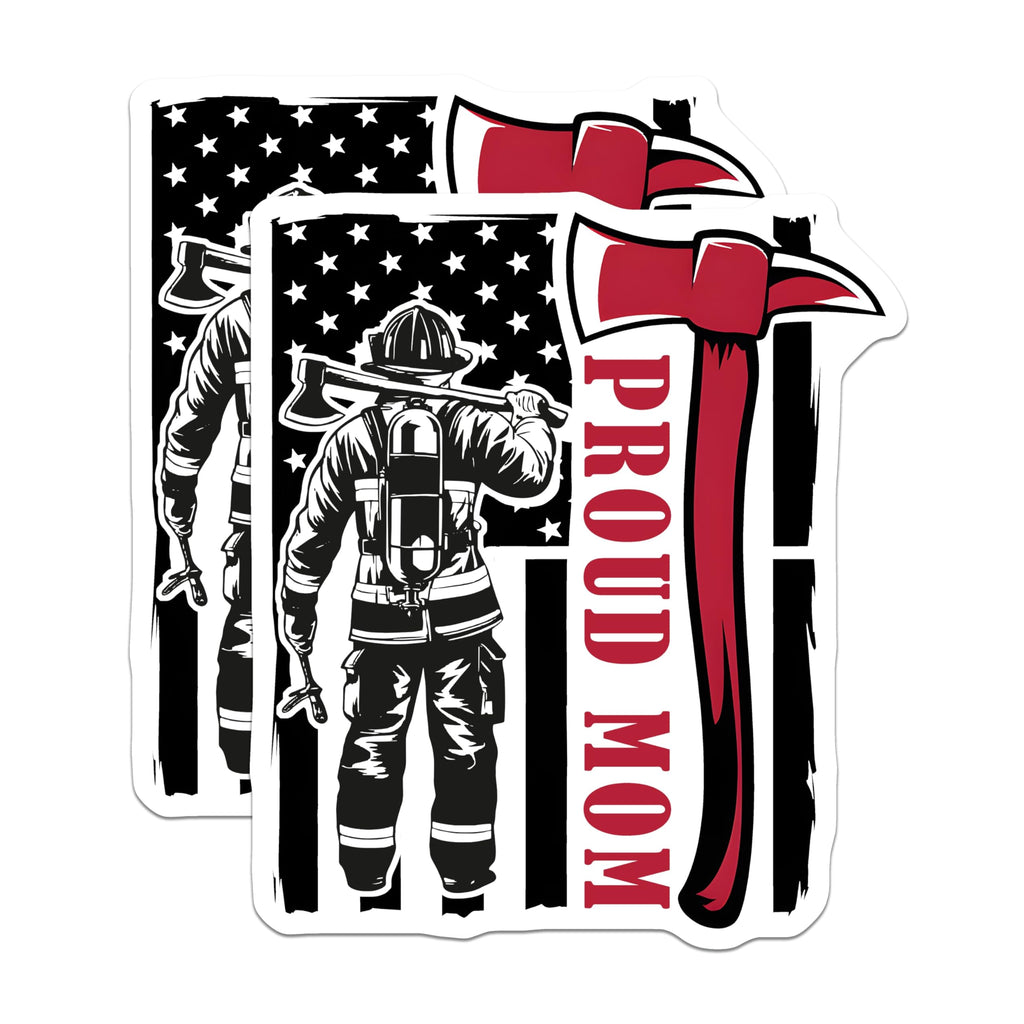 (2 Pack) Proud Firefighter Mom Magnets - Firefighter Axe - Patriotic USA Fridge Magnets - 5" On Longest Side - Premium Magnet - for Cars, Refrigerators, Toolboxes, Lockers - Made in USA - MAG18336