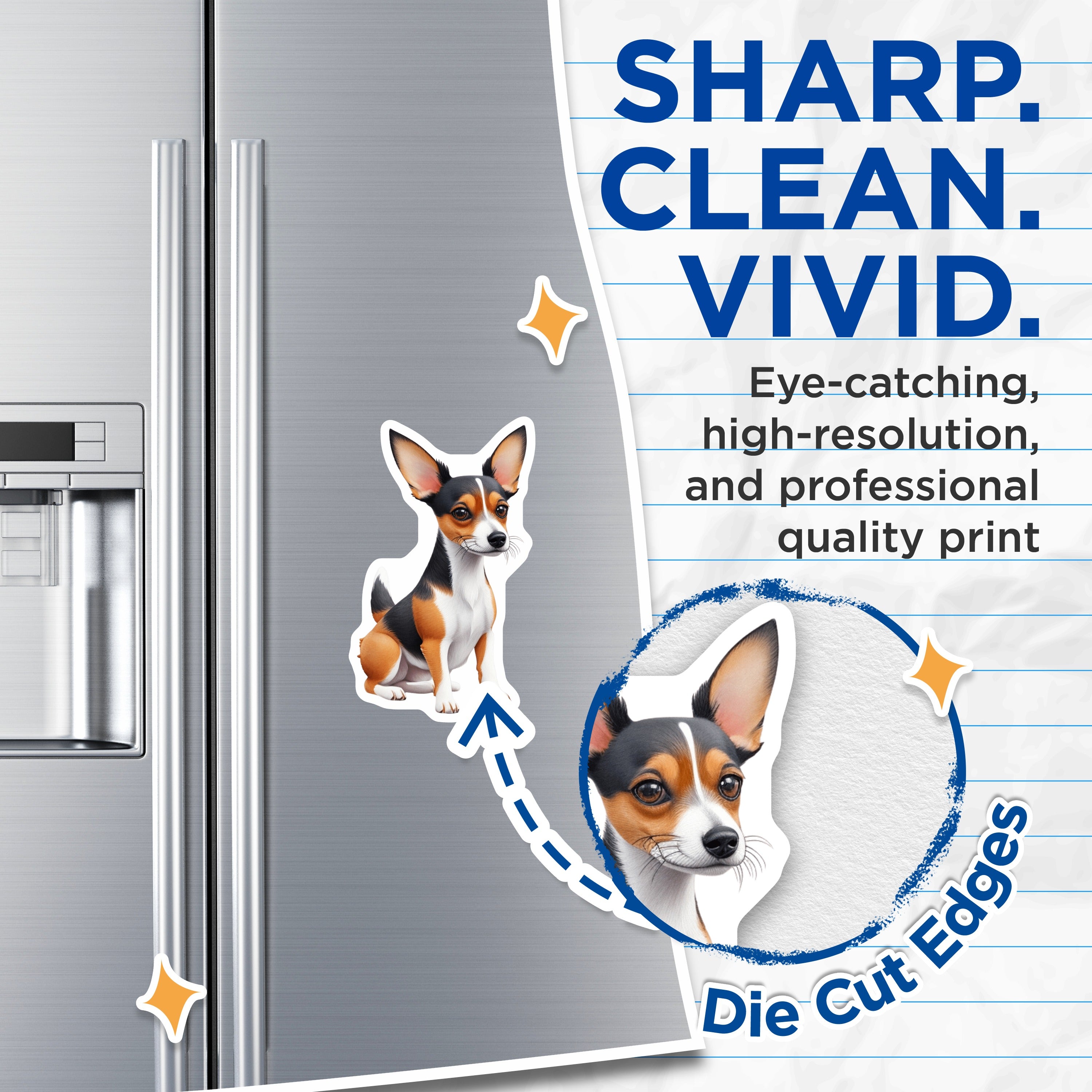 (2 Pack) Rat Terrier Magnets - Cute Dog Art - Small Breed Pet Lover Refrigerator Locker Home Accessory - 5 Inches On Longest Side - Thick Durable Magnet - Made in USA - MAG36732