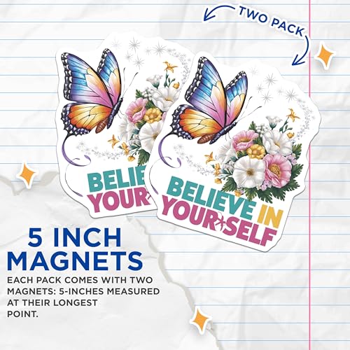 (2 Pack) Inspirational Quote Magnets Magnets - Butterfly Motif - Floral Design Kitchen Decoration - 5" On Longest Side - Made in USA - Sticks to Refrigerators & Metal Surfaces - MAG8609