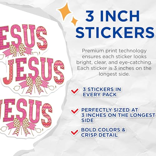 (3 Pack) Jesus Decals - Religious Decals - Faith Inspired Stickers - 3 Inches On Longest Side - Easy Peel & Apply - Made in USA - 3MCS7685