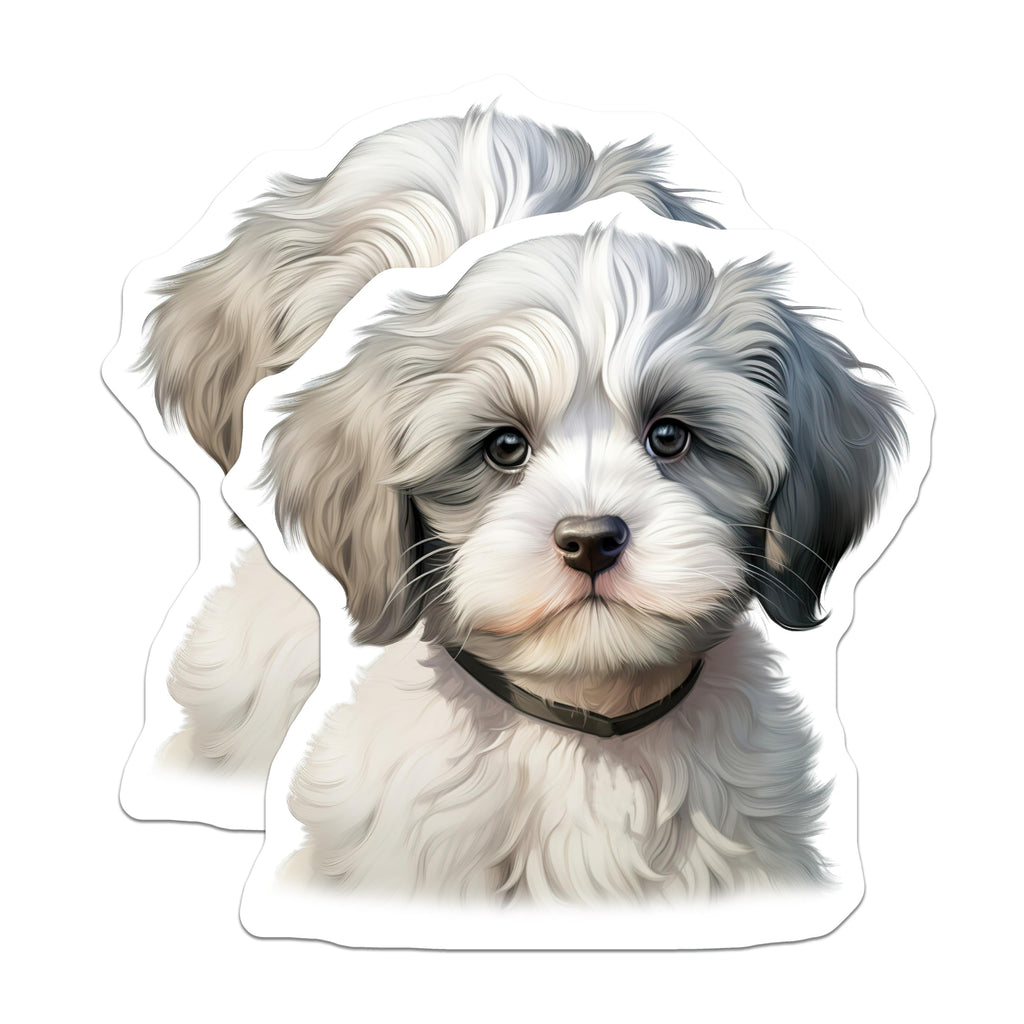 (2 Pack) Cute Puppy Dog Magnets - Fluffy White Gray Pet Lover - Animal Fridge Locker Decor - 5 Inches On Longest Side - Thick Durable Magnet - Made in USA - MAG28368