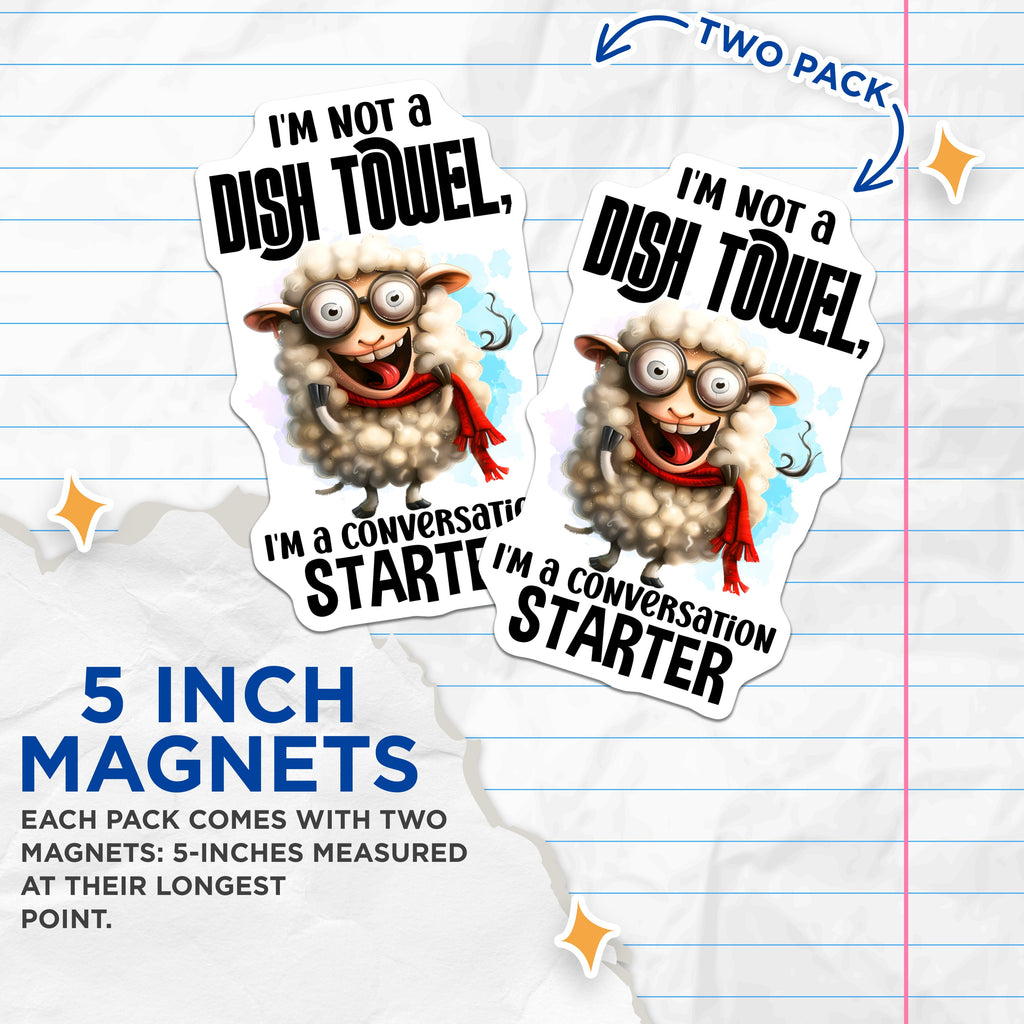(2 Pack) Funny Sheep Magnets - Conversation Starter Fridge Decor - Quirky Animal Kitchen Magnet - Humorous Cartoon Character - 5 Inches On Longest Side - Thick Durable Magnet - Made in USA - MAG36689