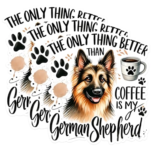 (3 Pack) German Shepherd Decals - Coffee Lover Gift - Dog Mom Laptop Decal - 3 Inches On Longest Side - Easy Peel & Apply - Made in USA - 3MCS1258