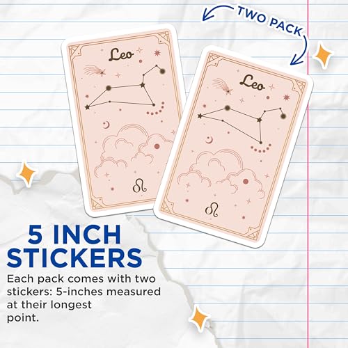 (2 Pack) Leo Zodiac Constellation Stickers - Astrology Sign Decal - Horoscope Star Sign Art - 5" On Longest Side - Sticks to Smooth Flat Surfaces - Made in USA - BMCS9416