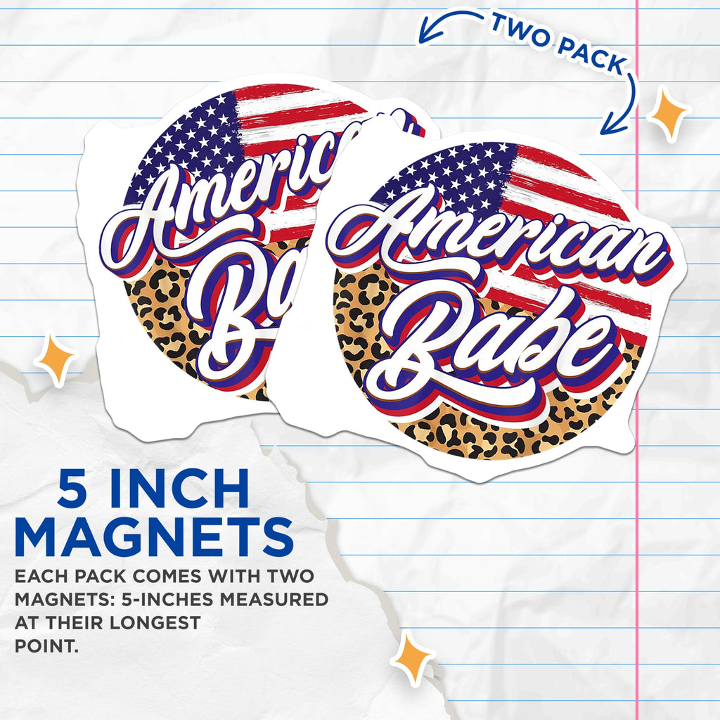 (2 Pack) American Babe Magnets - Patriotic USA Flag Decor - Leopard Print Southern Style - 5 Inches On Longest Side - Thick Durable Magnet - Made in USA - MAG27555