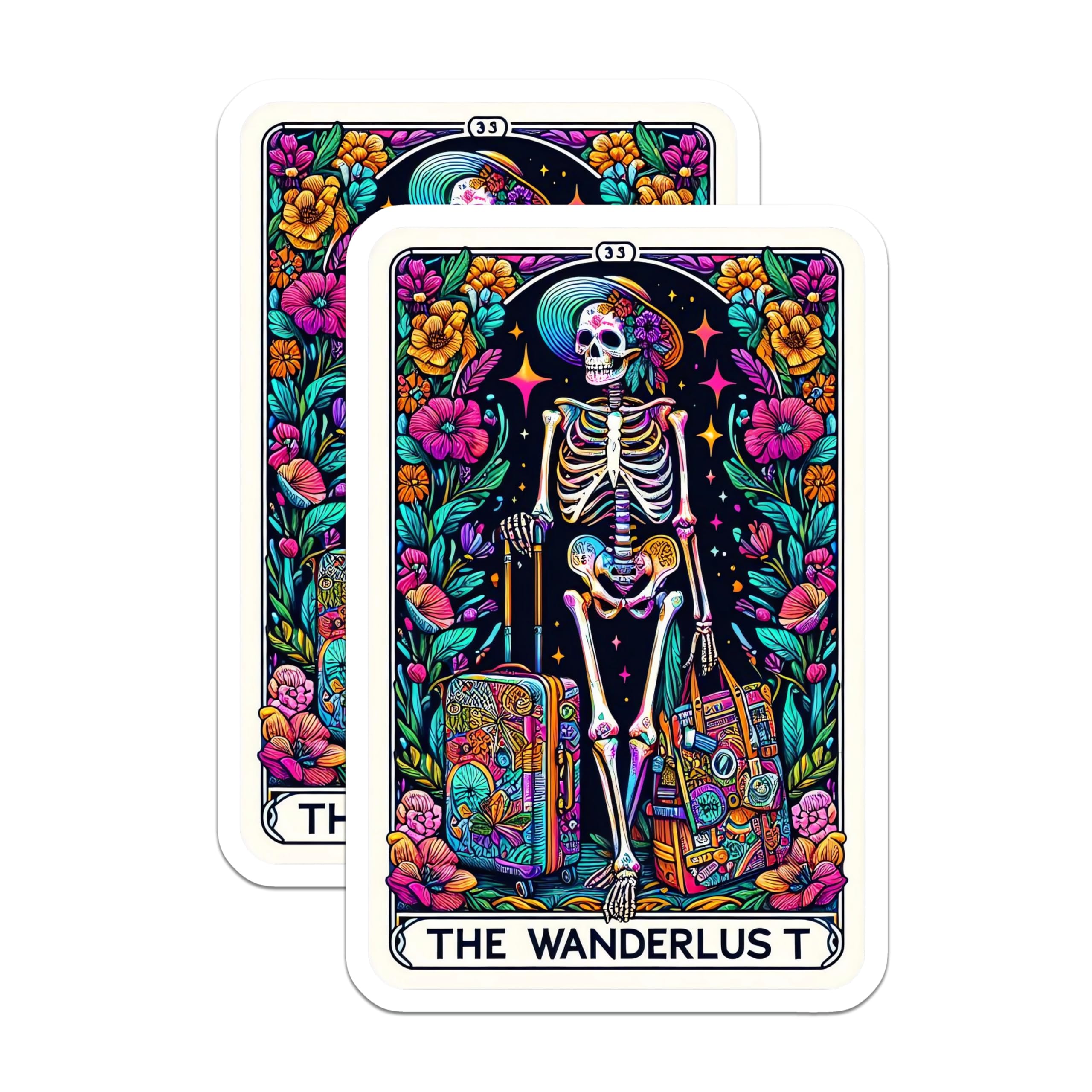 (2 Pack) Wanderlust Skeleton Magnets - Psychedelic Floral Traveler Art - Bohemian Mystical Decor and Adventure Reminders - 5 Inches On Longest Side - Thick Durable Magnet - Made in USA - MAG24036