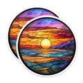 (2 Pack) Stained Glass Sunset Magnets - Vibrant Ocean Horizon Decor - Artistic Boho Kitchen Decor Accent - 5 Inches On Longest Side - Thick Durable Magnet - Made in USA - MAG25833