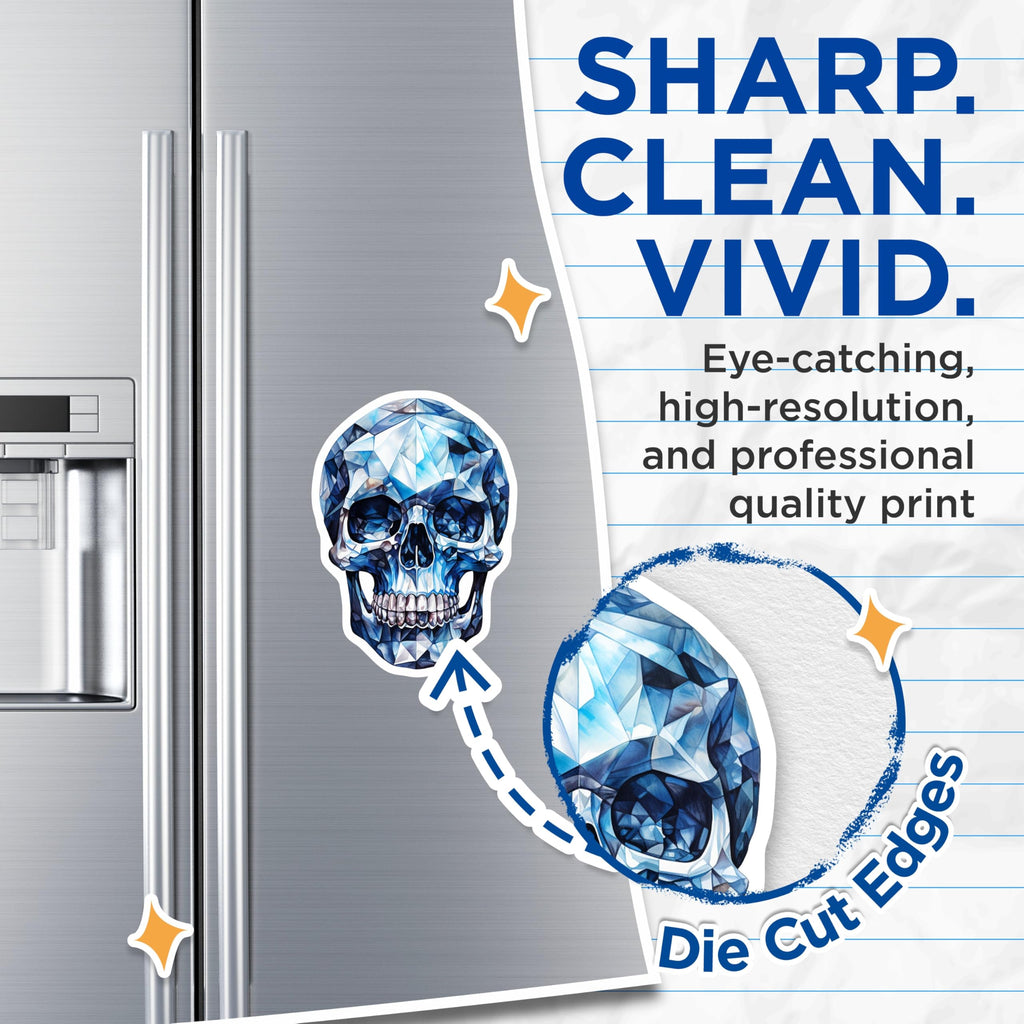(2 Pack) Blue Diamond Skull Magnets - Faceted Gemstone Art - Gothic Home Accessories - 5 Inches On Longest Side - Thick Durable Magnet - Made in USA - MAG22795