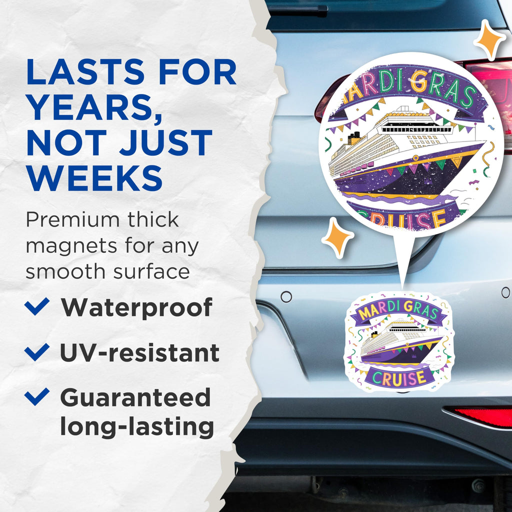 (2 Pack) Mardi Gras Cruise Magnets - Carnival Magnets - Celebration Magnets - 5" On Longest Side - Premium Magnet - for Cars, Refrigerators, Toolboxes, Lockers - Made in USA - MAG14903