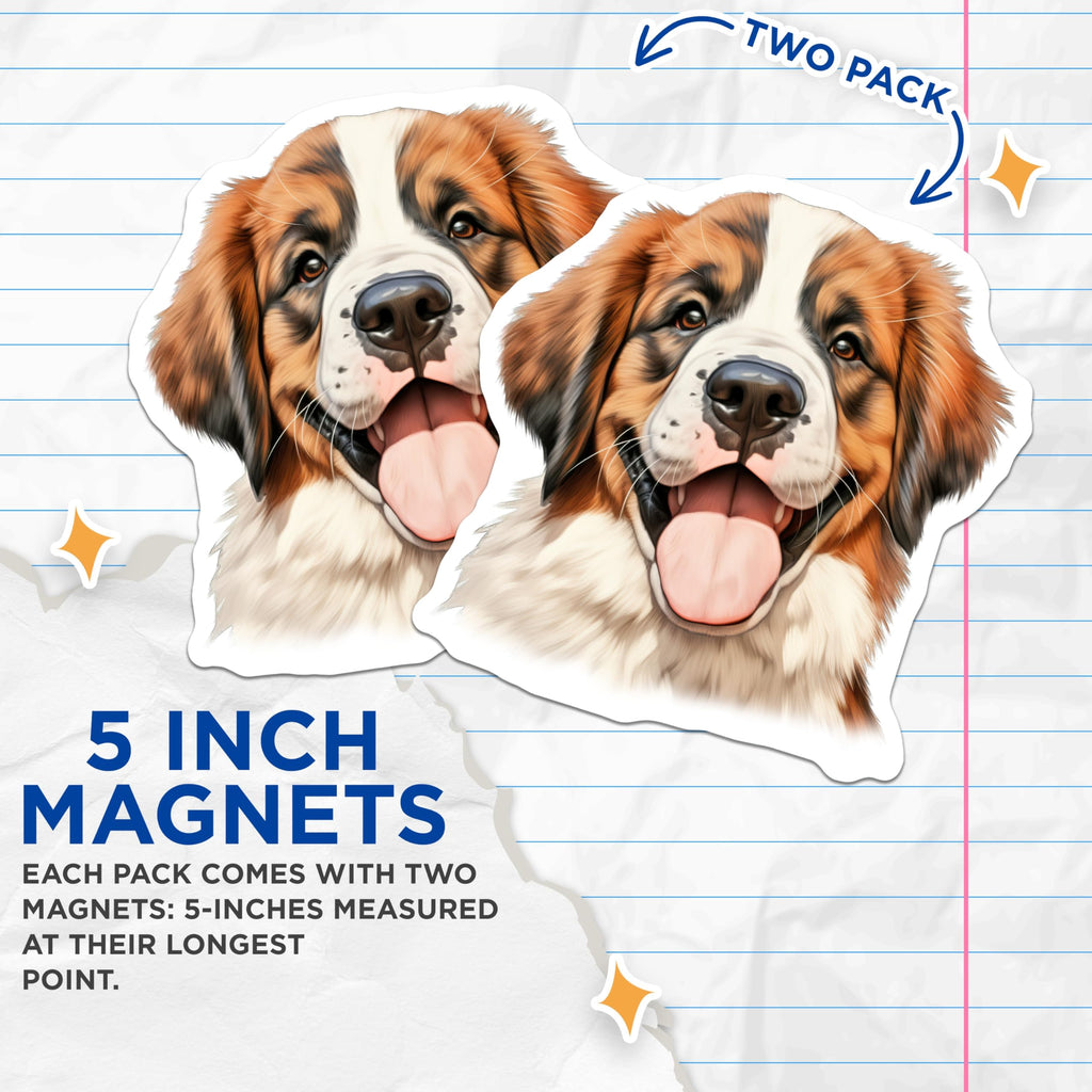(2 Pack) Bernese Mountain Dog Magnets - Happy Fluffy Puppy Decor - Large Breed Dog Lover Collectible - 5 Inches On Longest Side - Thick Durable Magnet - Made in USA - MAG29796