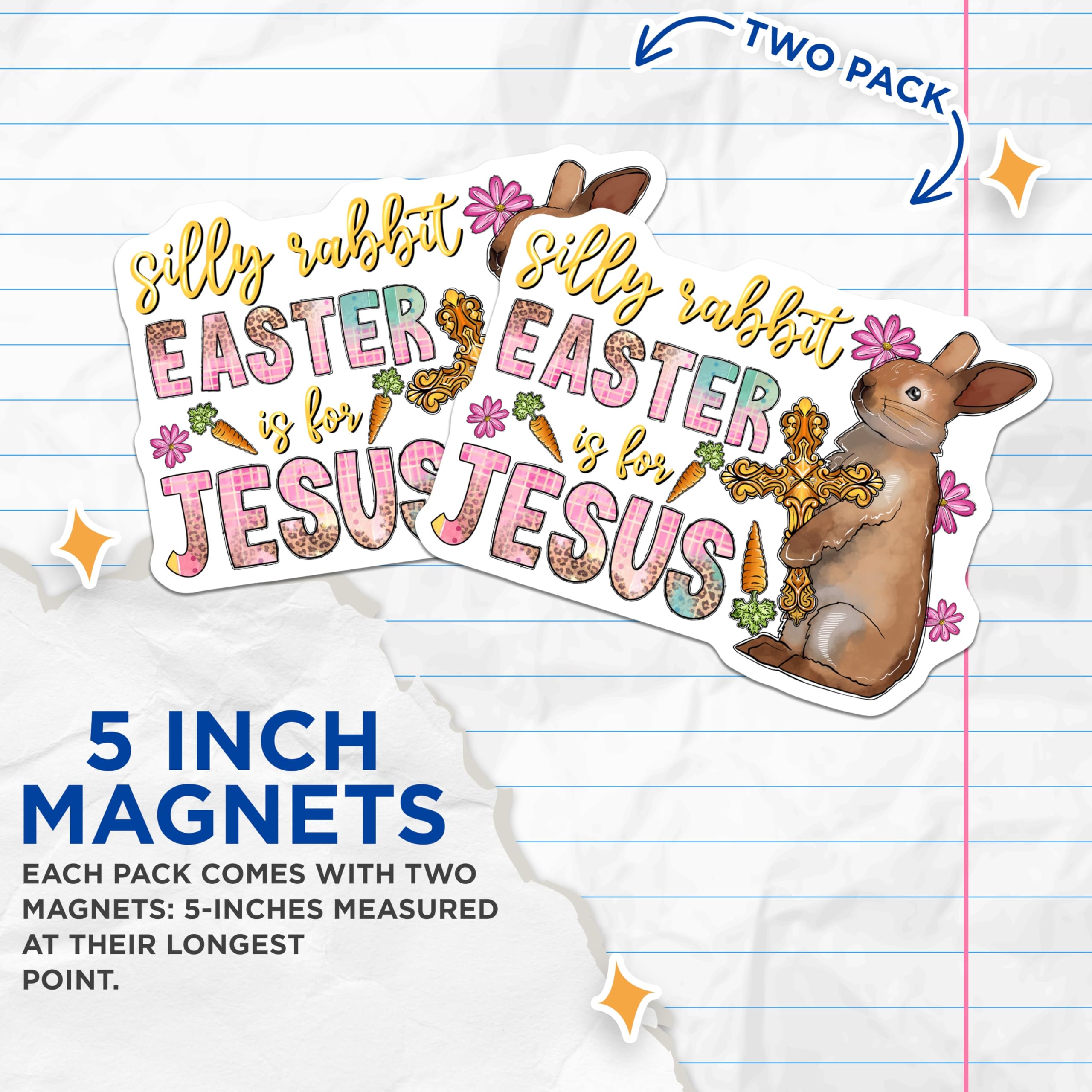 (2 Pack) Christian Easter Rabbit Magnets - Religious Bunny Cross Decor - Faith Based Spring Refrigerator - 5 Inches On Longest Side - Thick Durable Magnet - Made in USA - MAG25408