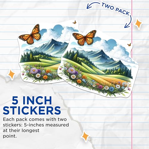 (2 Packs) Mountains and Beautiful Scenery Stickers - Forest Hiking Nature Beautiful Decals - 5 Inches On Longest Side - Premium Vinyl Decal - Sticks To Any Smooth Flat Surface - Made In USA - BMCS2291