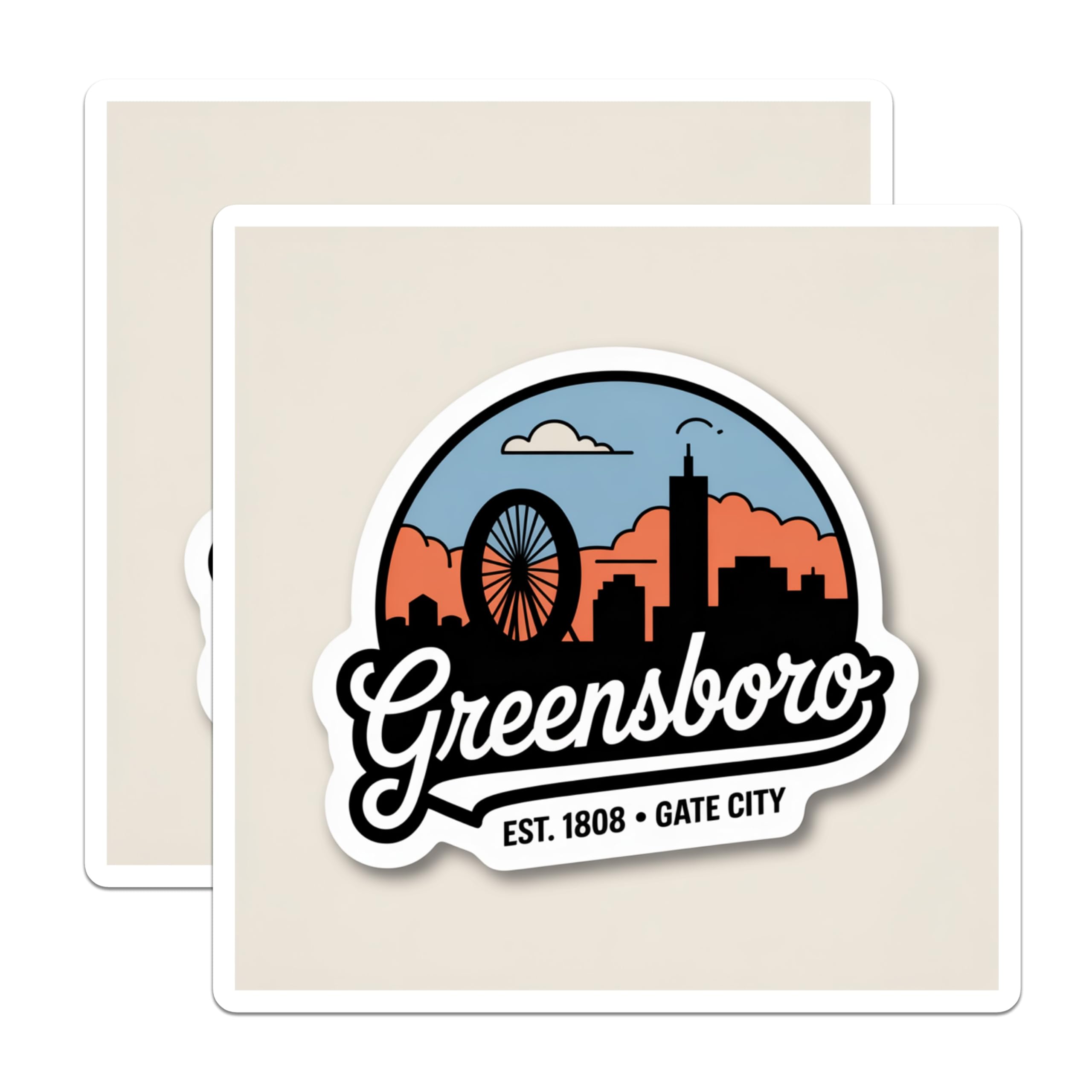 (2 Pack) Greensboro Stickers - North Carolina Travel - Gate City - 5" On Longest Side - Sticks to Smooth Flat Surfaces - Made in USA - BMCS18306