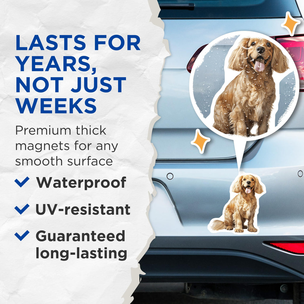 (2 Pack) Golden Cocker Spaniel Magnets - Happy Dog Art - Pet Owner Refrigerator Decor - 5 Inches On Longest Side - Thick Durable Magnet - Made in USA - MAG28561