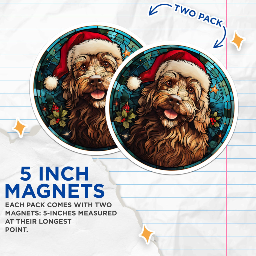 (2 Pack) Christmas Dog Magnets - Stained Glass Doodle Puppy - Holiday Pet Decor - Festive Doggie Fridge Art - 5 Inches On Longest Side - Thick Durable Magnet - Made in USA - MAG30429