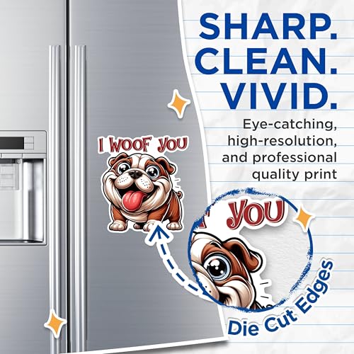 (2 Pack) I Woof You Dog Magnets - Bulldog Cartoon Magnets - Cute Pet Lover Magnets - Dog Lover Home Decor Magnets- 5" On Longest Side - for Fridges, Toolboxes, Cars - Made in USA - MAG2820