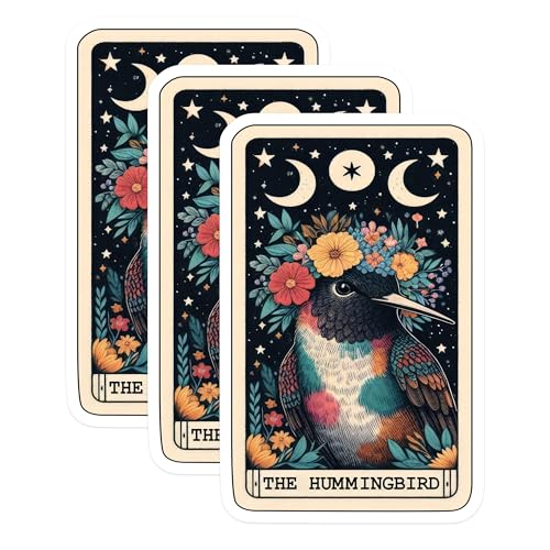 (3 Pack) Hummingbird Decals - Floral Crown - Tarot Card Decals - 3 Inches On Longest Side - Easy Peel & Apply - Made in USA - 3MCS4208