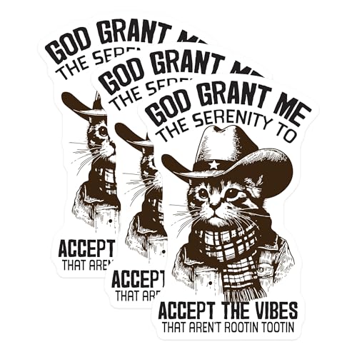 (3 Pack) Serenity Prayer Decals - Cowboy Cat - Laptop Decal - 3 Inches On Longest Side - Easy Peel & Apply - Made in USA - 3MCS4768