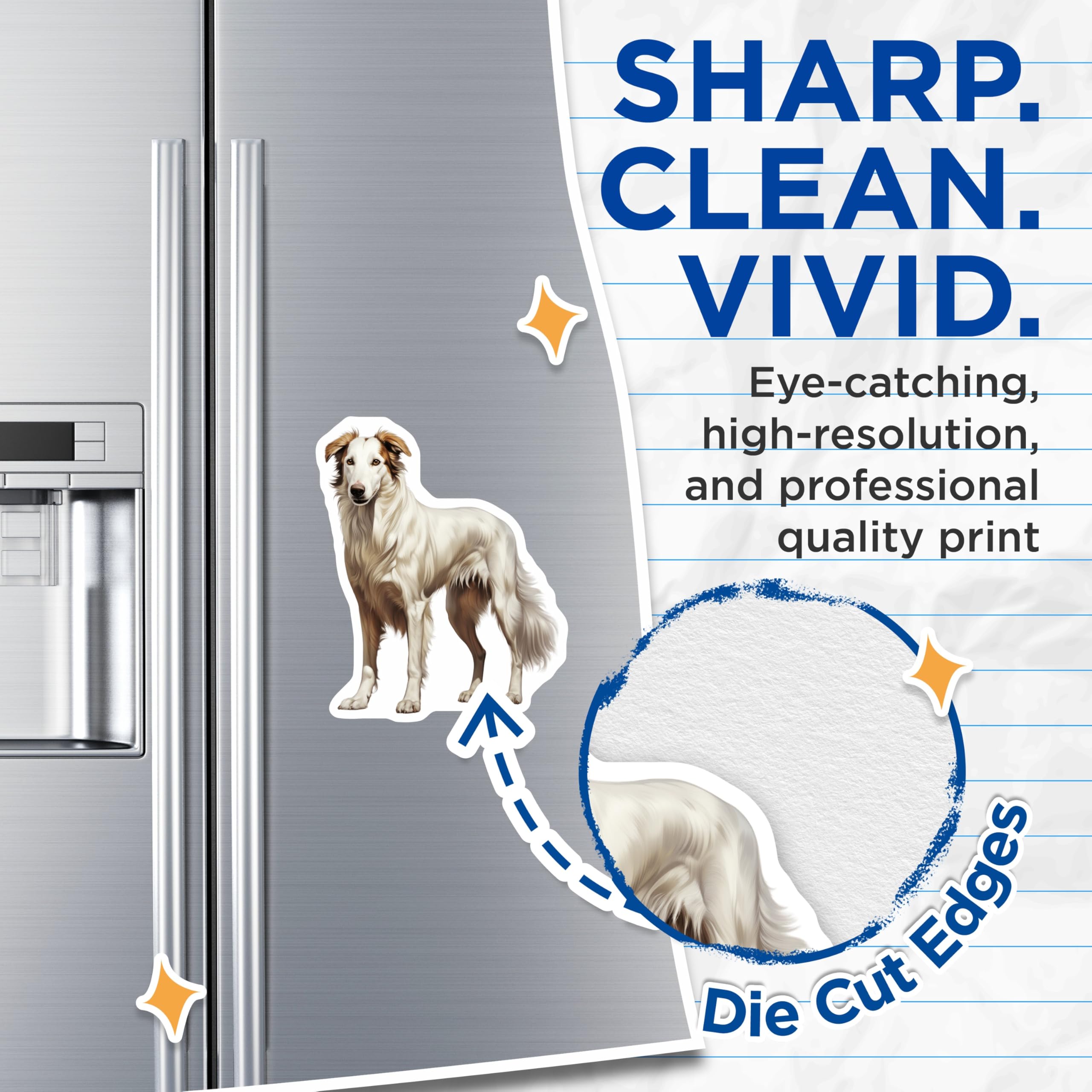 (2 Pack) Borzoi Dog Magnets - Regal Sighthound Refrigerator Decor - Pet Owner Kitchen Accessory - 5 Inches On Longest Side - Thick Durable Magnet - Made in USA - MAG30081