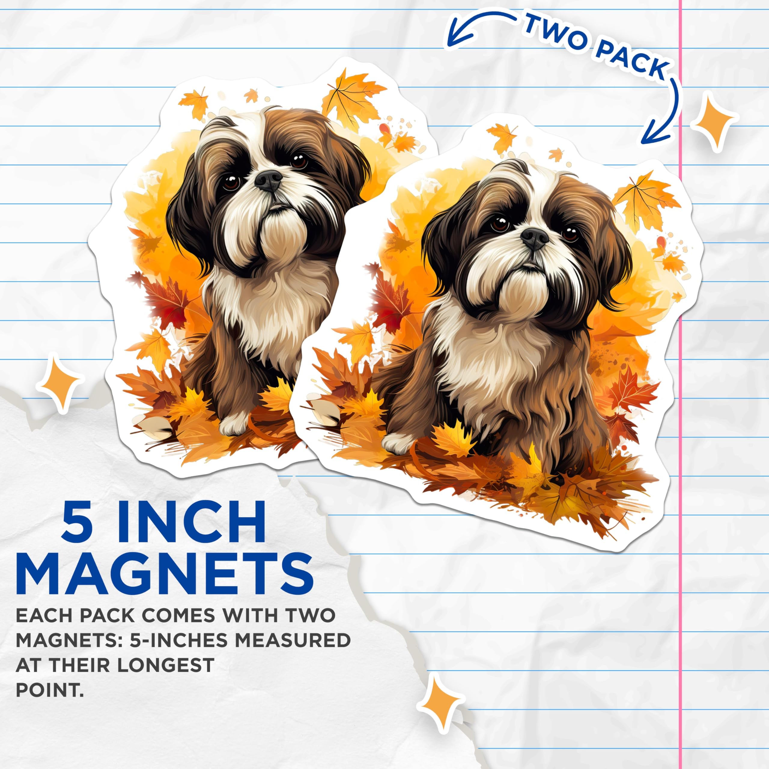 (2 Pack) Shih Tzu Magnets - Fall Dog Decor - Autumn Puppy Refrigerator Locker Accessory for Dog Lovers - 5 Inches On Longest Side - Thick Durable Magnet - Made in USA - MAG27529