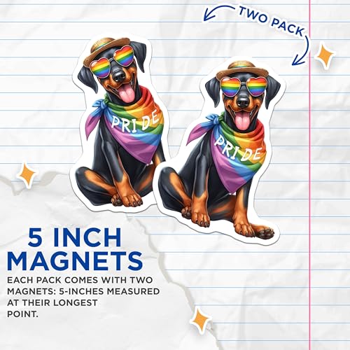 (2 Pack) Pride Dog Magnets - Rainbow Dog - Cute Dog Magnets for Fridge - 5" On Longest Side - for Cars, Fridges, Toolboxes - Made in USA - MAG7112