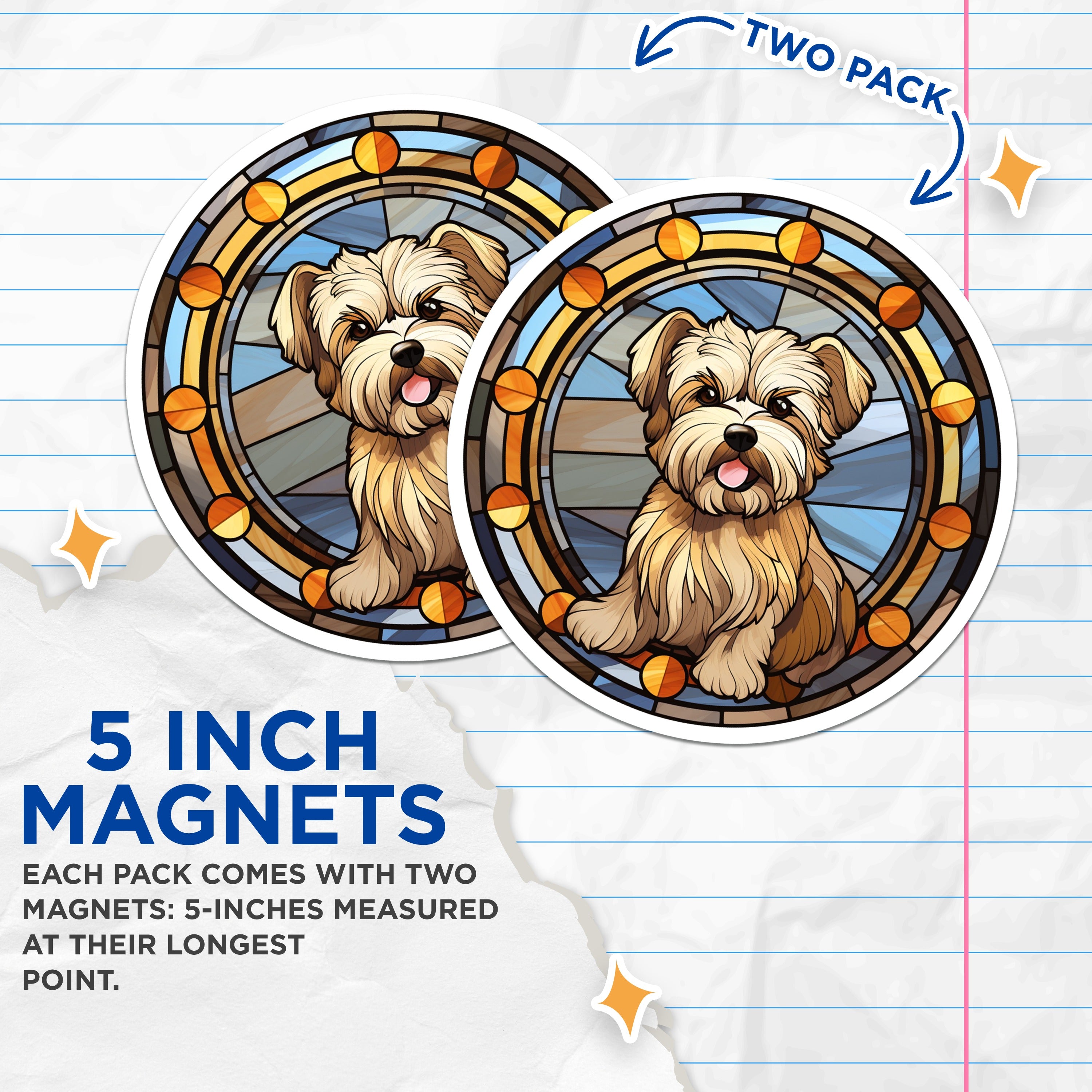 (2 Pack) Stained Glass Yorkshire Terrier Magnets - Adorable Dog Art - Pet Lover Fridge Decor - 5 Inches On Longest Side - Thick Durable Magnet - Made in USA - MAG39692