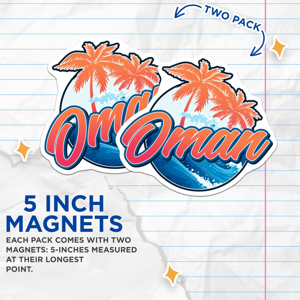 (2 Pack) Oman Travel Magnets - Palm Tree Souvenir - Fridge Decor - 5" On Longest Side - Premium Magnet - for Cars, Refrigerators, Toolboxes, Lockers - Made in USA - MAG17662