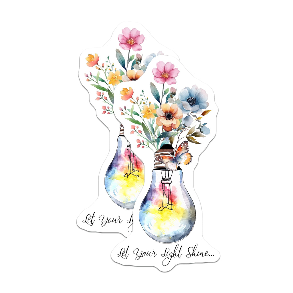 (2 Pack) Inspirational Floral Stickers - Let Your Light Shine Quote - 5" On Longest Side - Sticks to Smooth Flat Surfaces - Made in USA - BMCS8577 - BMCS8577