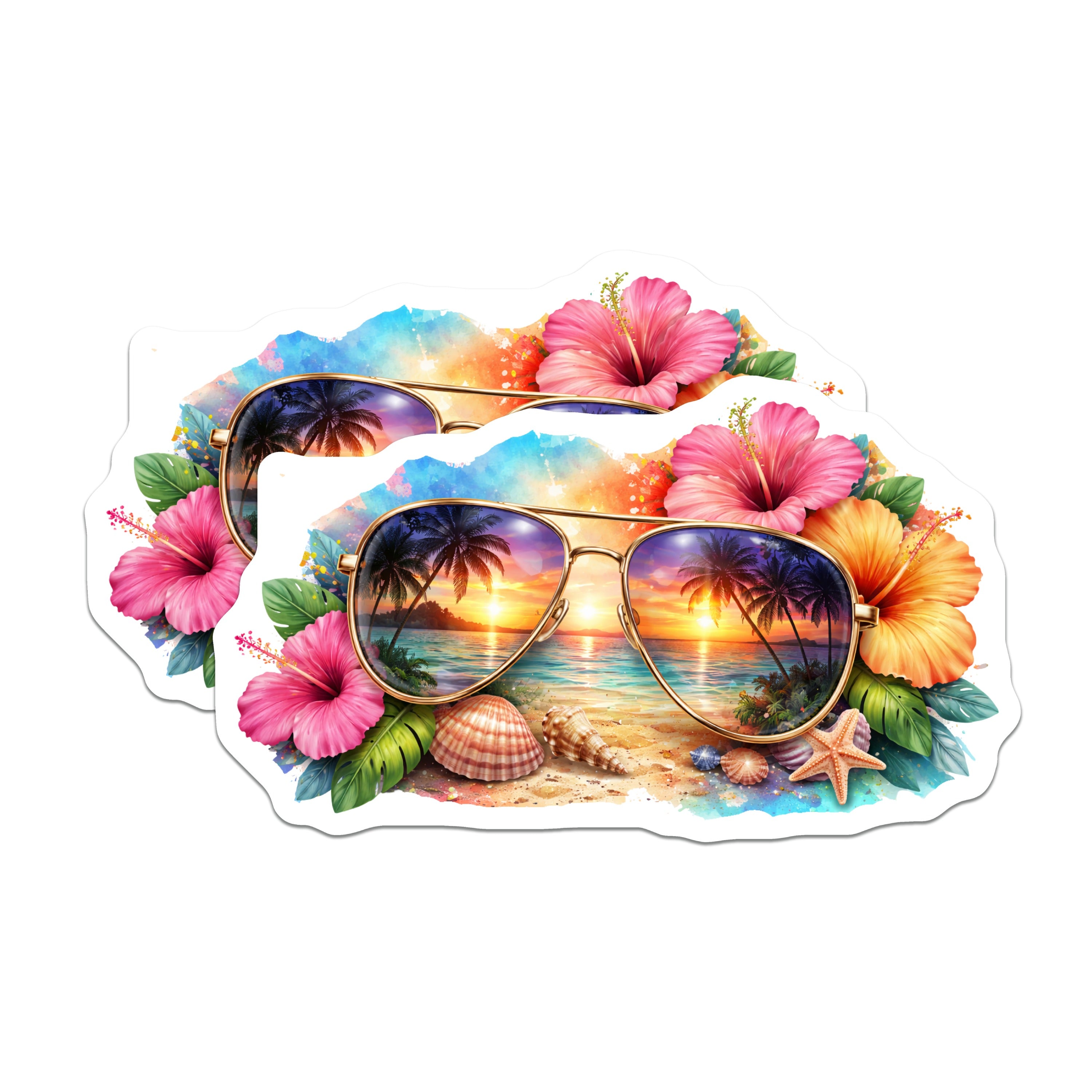 (2 Pack) Tropical Sunset Beach Magnets - Coastal Home Decor - Vacation Souvenir - Summer Vibe Fridge - 5 Inches On Longest Side - Thick Durable Magnet - Made in USA - MAG36188