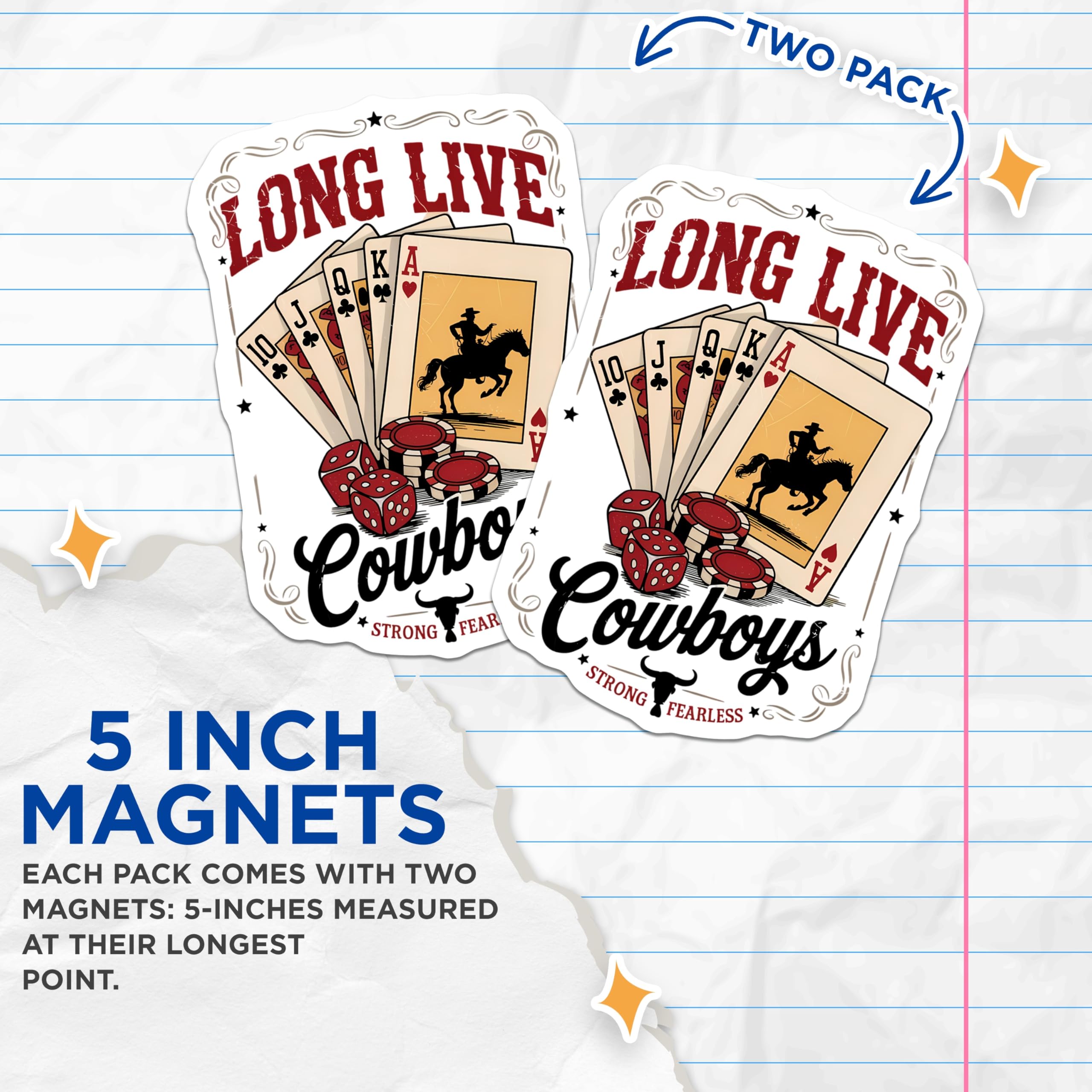 (2 Pack) Long Live Cowboys Magnets - Western Gambling Poker Game Decor - Wild West Country Lifestyle Art Accent - 5 Inches On Longest Side - Thick Durable Magnet - Made in USA - MAG22050