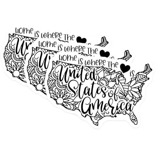 (3 Pack) USA Home Decals - United States of America Decal - Heart Home Laptop Decals - 3 Inches On Longest Side - Easy Peel & Apply - Made in USA - 3MCS7913