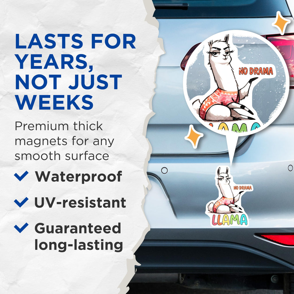 (2 Pack) Llama Magnets - Funny Animal Decor - No Drama Alpaca Fridge Magnets - 5" On Longest Side - Premium Magnet - for Cars, Refrigerators, Toolboxes, Lockers - Made in USA - MAG16611