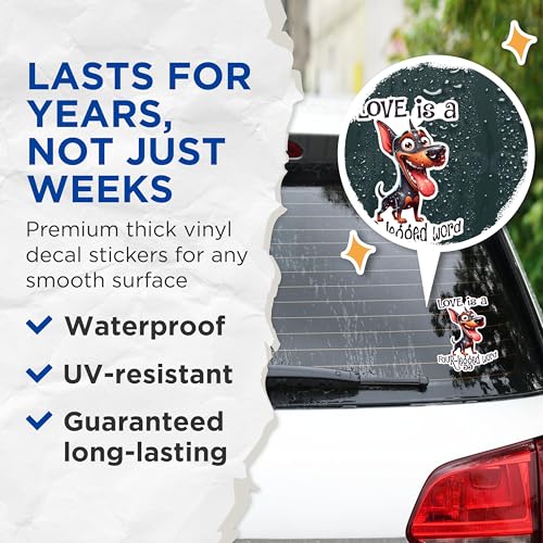 (2 Pack) Love is A Four-Legged Word Stickers - Cute Dog Lover Stickers - Fun Animal Quote Stickers - 5" On Longest Side - Sticks to Any Smooth Flat Surface - Made in USA - BMCS2814